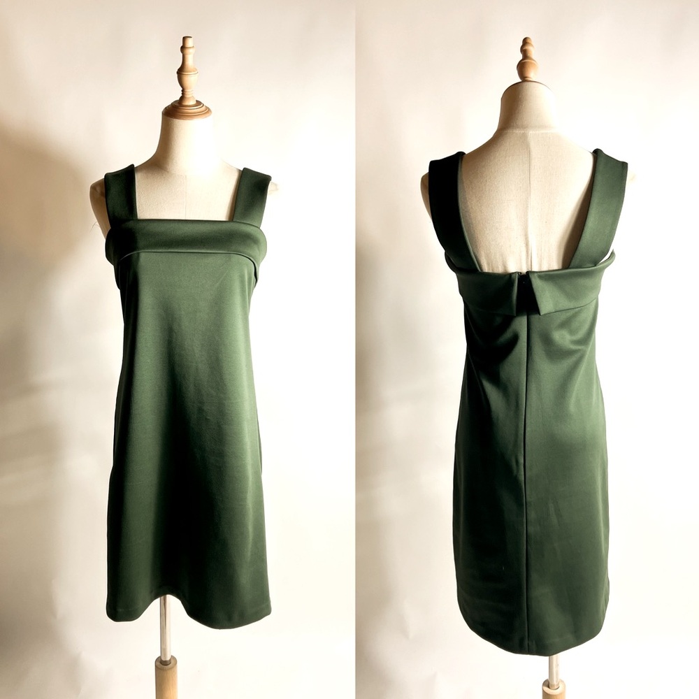 ANN TAYLOR Square Neck Stretch Knit Forest Green Dress Womens 2